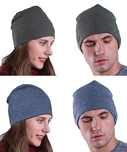 EMPIRELION Mens Running Beanie Hat, 9" Lightweight Helmet Liner Skull Cap - color: Dark Grey Mel. + Steel Blue Mel.