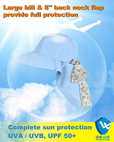 Tirrina Women's Sun Hat Wide Brim, UV Protection Sun Hats for Women - color: Blue W/ Floral Ribbon