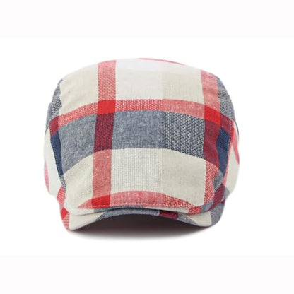 Men's Plaid Striped Newsboy Ivy Flat Driving Golf Cap - color: Redyellow