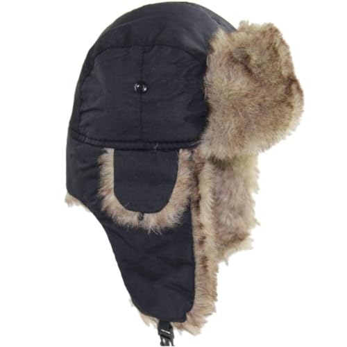 Lukitty Trapper Warm Russian Trooper Hat Winter Skiing Cap Women Men Windproof - color: Black