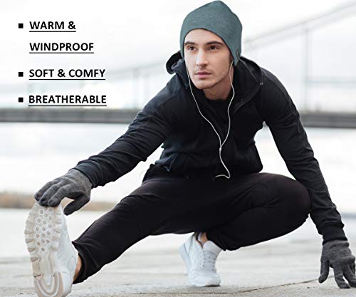 EMPIRELION Softshell Winter Fleece Lined Beanie Hats, 9" Running Skull Cap Thermal Tactical Watch Cap Men Women - color: Light Grey Melange
