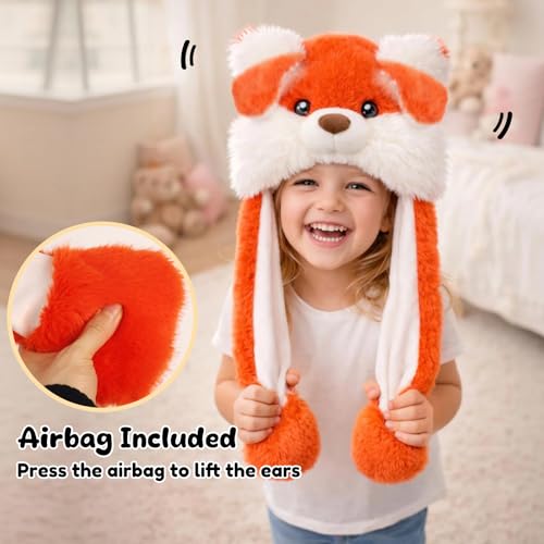 Moving Ear Hat, Soft Funny Animal Hats Jumping Beating Plush Caps Holiday Cosplay Dress Up Gift for Adult - style: Fox