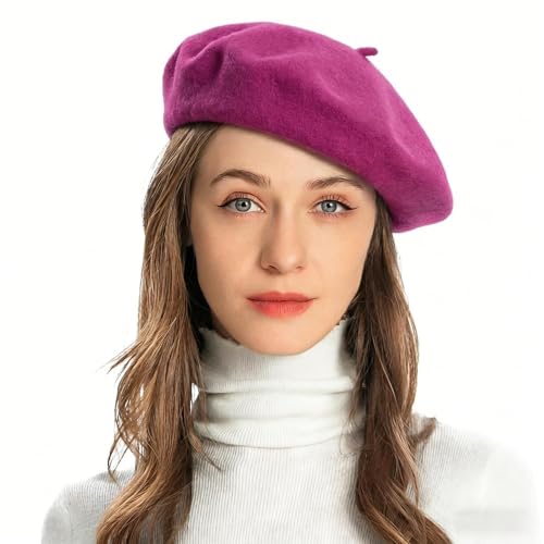 ZLYC Wool French Beret Hat Solid Color Classic Artist Cap for Women - color: Lady Purple