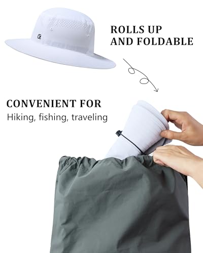 GADIEMKENSD UPF 50+ Bucket Hat, Breathable & Quick-Dry, Windproof Strap, Unisex for Outdoor Activities - color: White