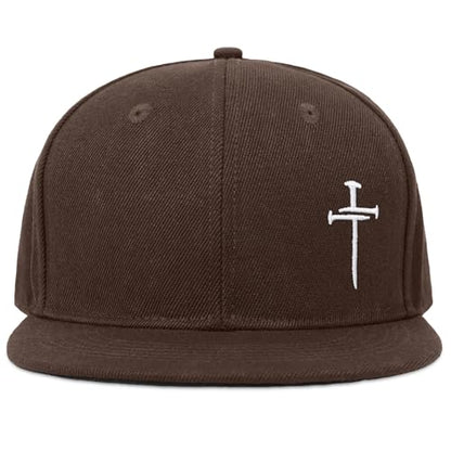 Christian Hats for Men Women - Cross Faith Flat Snapcback Hats - Religious Gifts for Thanksgiving Christmas - color: Brown/Cross White