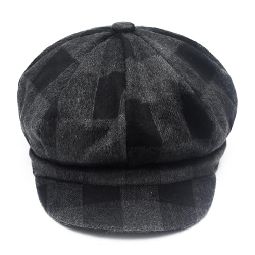 ZLYC Women Classic Newsboy Cap Visor 8 Panel Gatsby Cabbie Paperboy Hat - color: Plaid Dark Gray