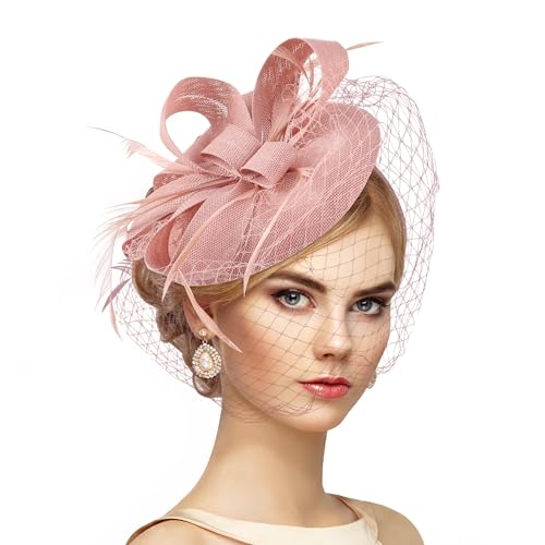 Zinniday 2026 Kentucky Attire Hats - 20s Vintage Derby Fascinators Hat with Hair Clip for Women Lady Girls Outfit Headwear - color: Nude Pink