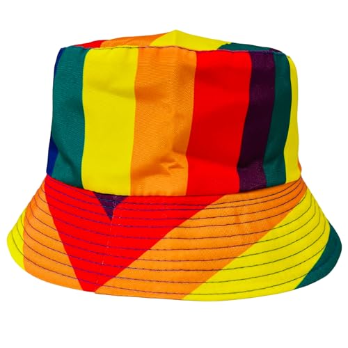 Pride Unisex Bucket Hat Reversible Double-Side-Wear Packable for Travel, Outdoors, and Beach - color: Rainbow Stripes