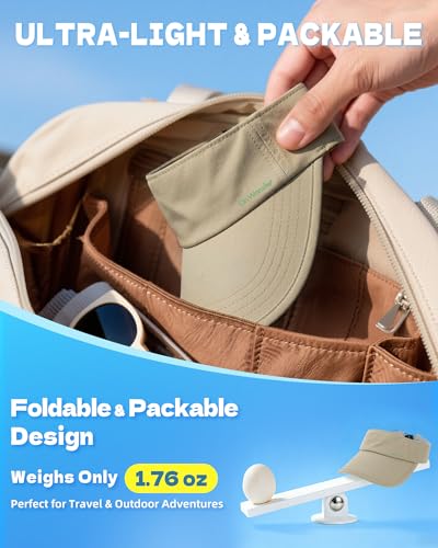 Sun Visor Hats for Women Men - Wide Brim Quick Dry Adjustable Hat - color: Khaki