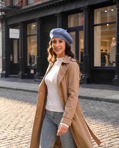 Cotton Knitted Women Beret Hat, French Style Solid Color Beret, Winter Autumn Warm and Soft Beanie Hat - color: Blue
