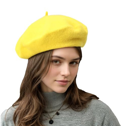 Women's Wool Beret: 70% Wool French Hat for Daily, Lightweight & Chic Berets for Women - color: Yellow