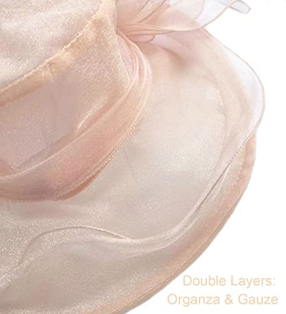Women's Organza Derby Fascinator Hat Cloche Bowler Hat Cocktail Tea Party Wedding Sun Hat - color: B6-nudepink