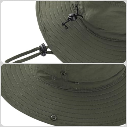 Connectyle Sun Hat for Men Women Outdoor UV Protection Safari Hat for Fishing Hiking Gardening Breathable Cowboy Hat UPF50 - color: Army Green