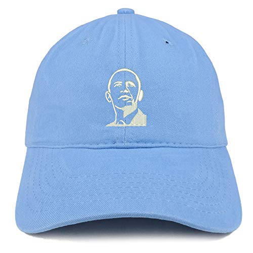 Trendy Apparel Shop Barack Obama Portrait Embroidered Brushed Cotton Cap - color: Carolina Blue