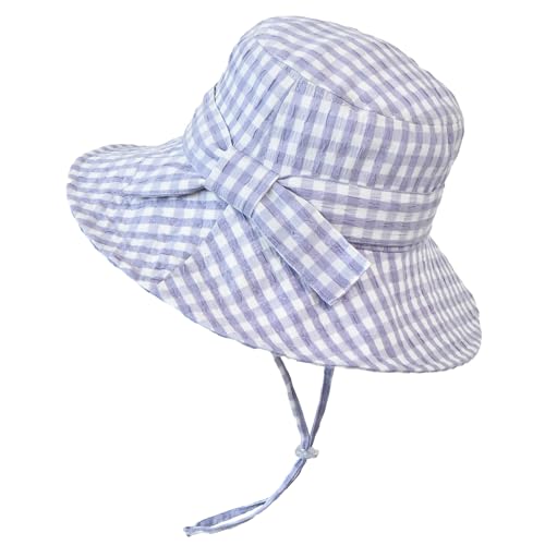 Women's Summer Plaid Sun Hat 100% Cotton Beach UV Protection Fishing Hat - color: Purple