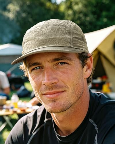 Croogo Short Brim Baseball Cap Flat Bill 5 Panel Hat Mesh Quick Drying Caps - color: Khaki