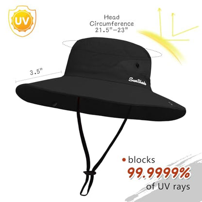 ZOORON Women's Ponytail Safari Sun Hat,Wide Brim UV Protection Bucket Hat - color: 2-black+beige