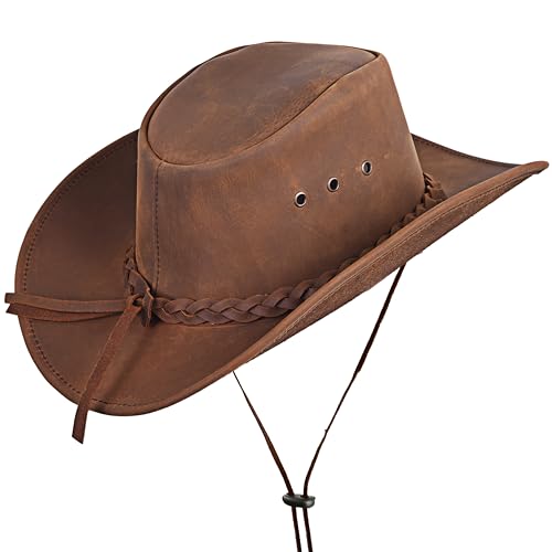 Leather Cowboy hat for Men & Women Durable Handcrafted Lightweight Shapeable Western Hats for Men - size: Medium