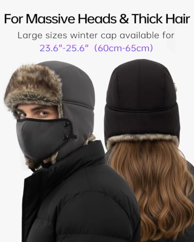 Zylioo XXL Trapper Hat for Big Heads, Faux Fur Ear Flap Winter Cap - color: Gray