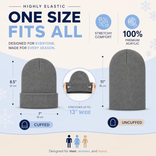 12 Pack Winter Beanie Hats for Men Women, Warm Cozy Knitted Cuffed Skull Cap, Wholesale - color: 12 Pack Black / Navy Blue / Gray