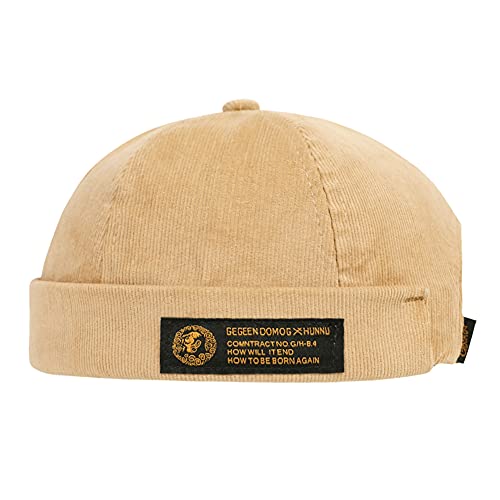 Men Hats Docker Cap Hats Beanie Sailor Cap Worker Hat Rolled Cuff Retro Brimless Hat with Adjustable - color: 7019-khaki