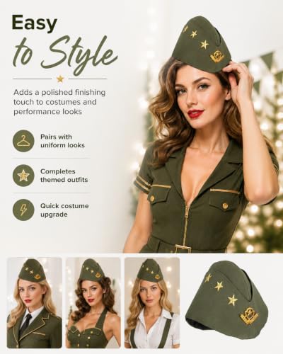 PRETYZOOM Flight Attendant Hat Three Stars Wheat Berets Cap Sailor Cap Dancing Hat Costume Accessories - color: Green