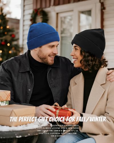 100% Cotton Beanie for Women Men Soft Knit Beanies Warm Winter Hat - color: Blue
