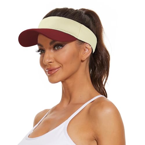 Zando 3.2" Structured Brim Visor Hats for Women, UPF 50+, Golf/Tennis - color: Red & White