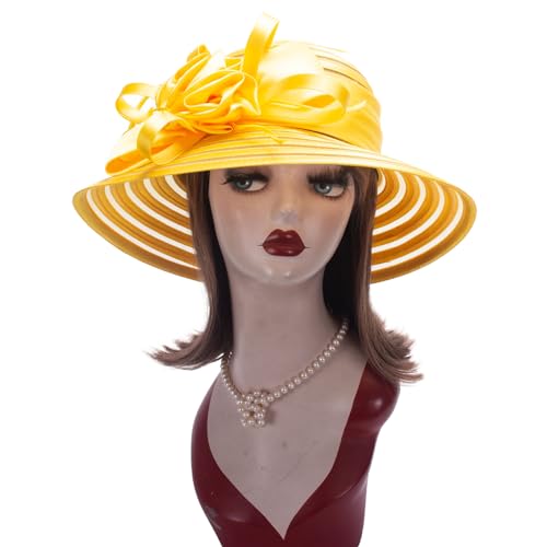 Lawliet Womens Satin Ribbon Church Wedding Sun Wedding Occasion Hat A214 - color: Yellow