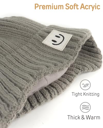 FURTALK Baby Beanie Toddler Winter Warm Hat Infant Soft Fleece Lined with Earflap Cute Knit Kids Caps - color: Grey+green, size: 0-6 Months