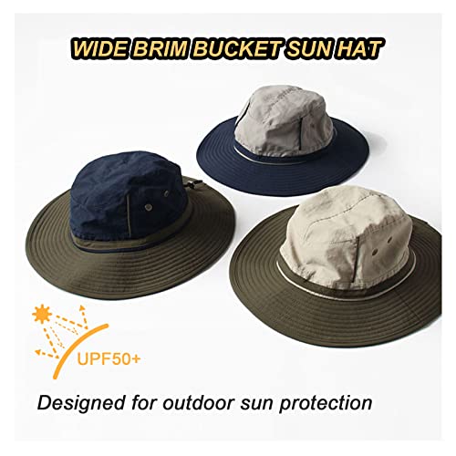 LumiSyne Unisex Two-Tone Bucket Hat Wide Brim Sun Hat UPF 50+ Adjustable Chin Strap Breathable Mesh Packable Boonie Hat - color: Navy Blue + Gray, size: Large-X-Large