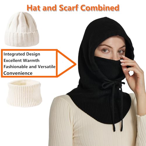 Knit Balaclava for Women Winter Hats Ski Mask Face Cover Neck Warmer - color: B-black