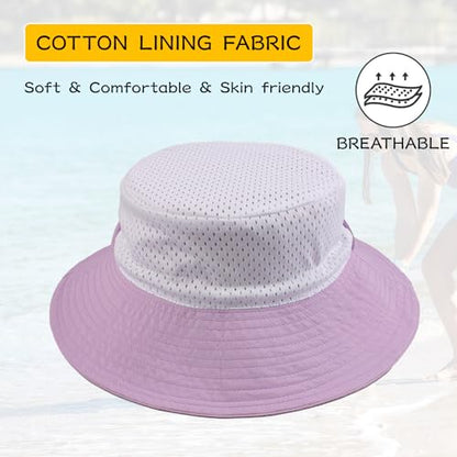 Peecabe Summer Baby Sun Hat for Boys Girls UPF 50+ Wide Brim Toddle Bucket Hat Adjustable Baby Beach Cap 0-8 Years - color: 2pcs-pink+purple, size: 0-6 Months