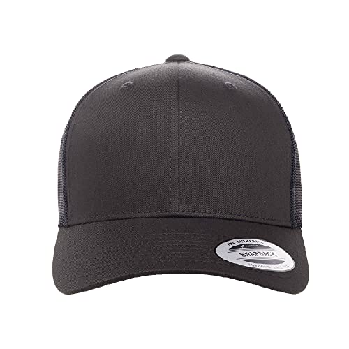 Yupoong Classic Mesh 6 Panel Retro Trucker Cap | Mid Profile Snapback - color: Charcoal/Navy