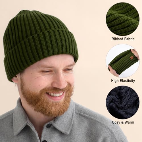 HONGTEYA 3 Pack Winter Beanie for Men Women, Thicken Thermal Plush Lined Beanie Fashion Warm Knit Hat for Cold Weather - color: Black+gray+green