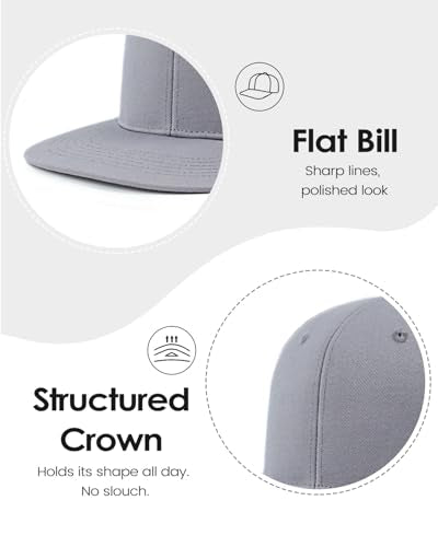 Zylioo XL 2XL Snapback Hat, Large Flat Bill Baseball Cap for Men Women - color: Gray, size: Large