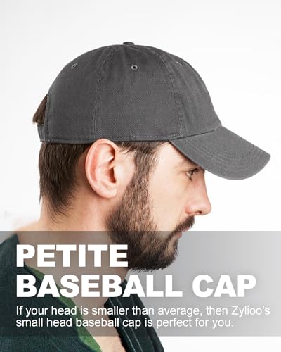 Zylioo Small Baseball Cap for Men Women, Adjustable Unstructured Dad Hat - color: Gray-fits 21.7"-22.4"/55cm-57cm