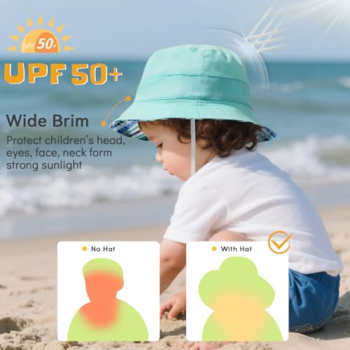 Durio UPF 50+ Baby Sun Hat Wide Brim Toddler Bucket Hats for Boys 0-8 Years - color: A Light Green, size: 4-8 Years