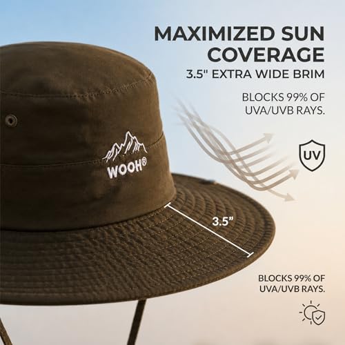 WOOH Sun Hats for Women,UPF80+ Wide Brim Foldable Bucket Hat with Adjustable Chin Strap,Summer Hat for Beach Hiking Gardening - color: Army Green