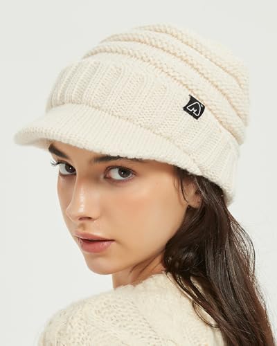 Hat Hut Beanie Hats for Women Men Satin Lined Winter Hats for Women Slouchy Beanies Satin Lined Beanie with Brim Visor - color: Beige