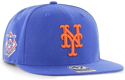 47 MLB Sure Shot Captain Hat Adjustable Structured 6-Panel Snapback Hat Cap, Adult One Size Fits All - color: New York Mets