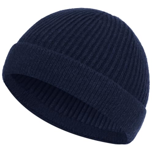 ROYBENS Short Fisherman Beanie for Men Women Wool Knit Warm Winter Hat Swag - color: 1pcs-navy Blue