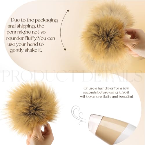 Juinte 4 Pcs 6 Inch Large Fur Pom Pom Balls for Hats, Brown - color: Brown