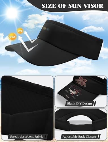 12 Pack Sun Visor Hats Softball Adjustable Cap Sun Protection for Women Men - color: Black