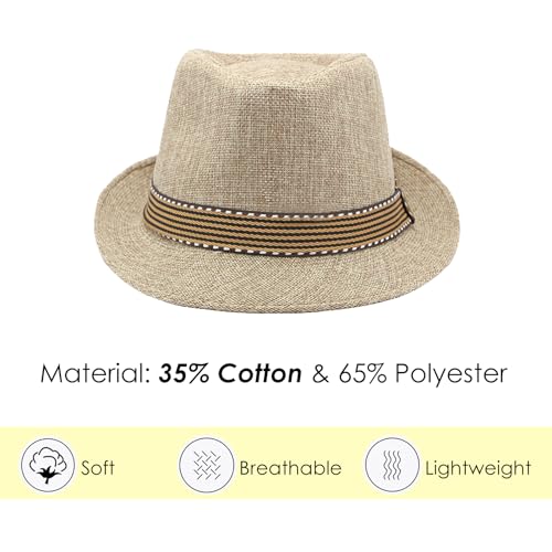 Lisianthus Mens Short Brim Summer Panama Fedora Trilby Sun Hat - color: Stripe Band Light Khaki