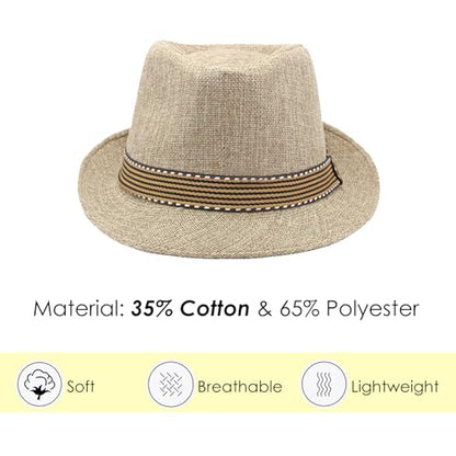 Lisianthus Mens Short Brim Summer Panama Fedora Trilby Sun Hat - color: Stripe Band Light Khaki