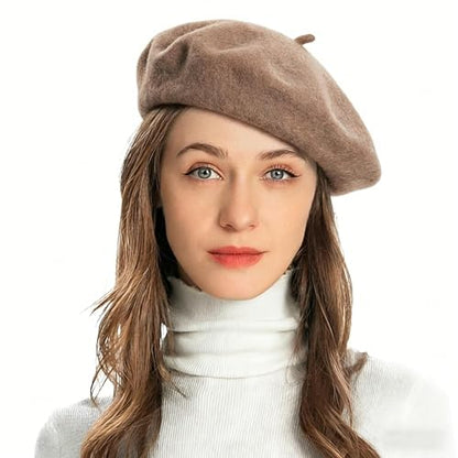 ZLYC Wool French Beret Hat Solid Color Classic Artist Cap for Women - color: Coffee
