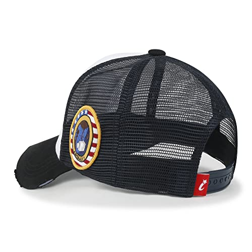 ililily NASA Meatball Logo Embroidery Baseball Cap Apollo 1 Patch Trucker Hat - color: Black & White - Premium, size: Large