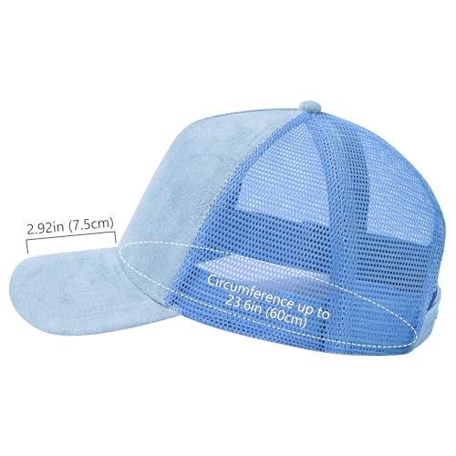 Suede Curved Brim Trucker Cap Adjustable Snapback Hat Mesh Back Breathable for Men Women 2 Pack SH03 - color: Pack of 2, Light Grey & Light Blue