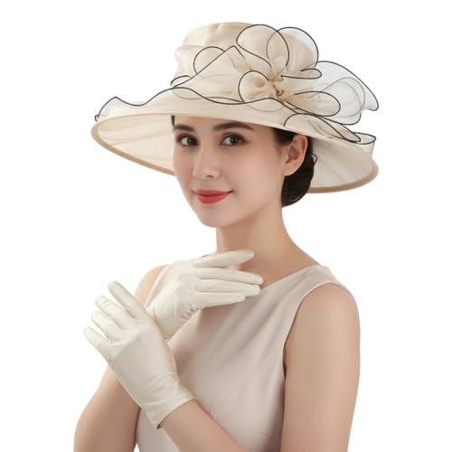 Women Organza Derby Hat Wide Brim Tea Party Hats Wedding Church